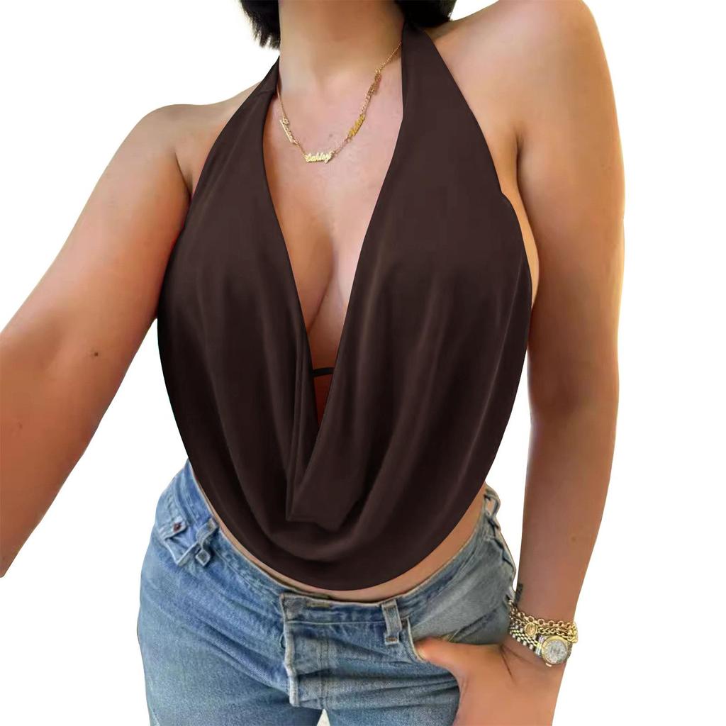 European & American Women's Solid Color Halter Deep V Backless Sexy Top, 2025 Edition