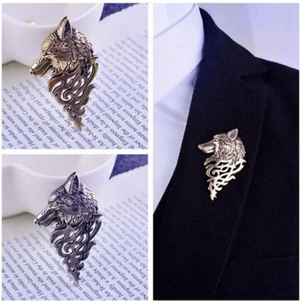 Class Fashion Men Suit Collar Wolf Brooch Badge Pin Punk Lapel