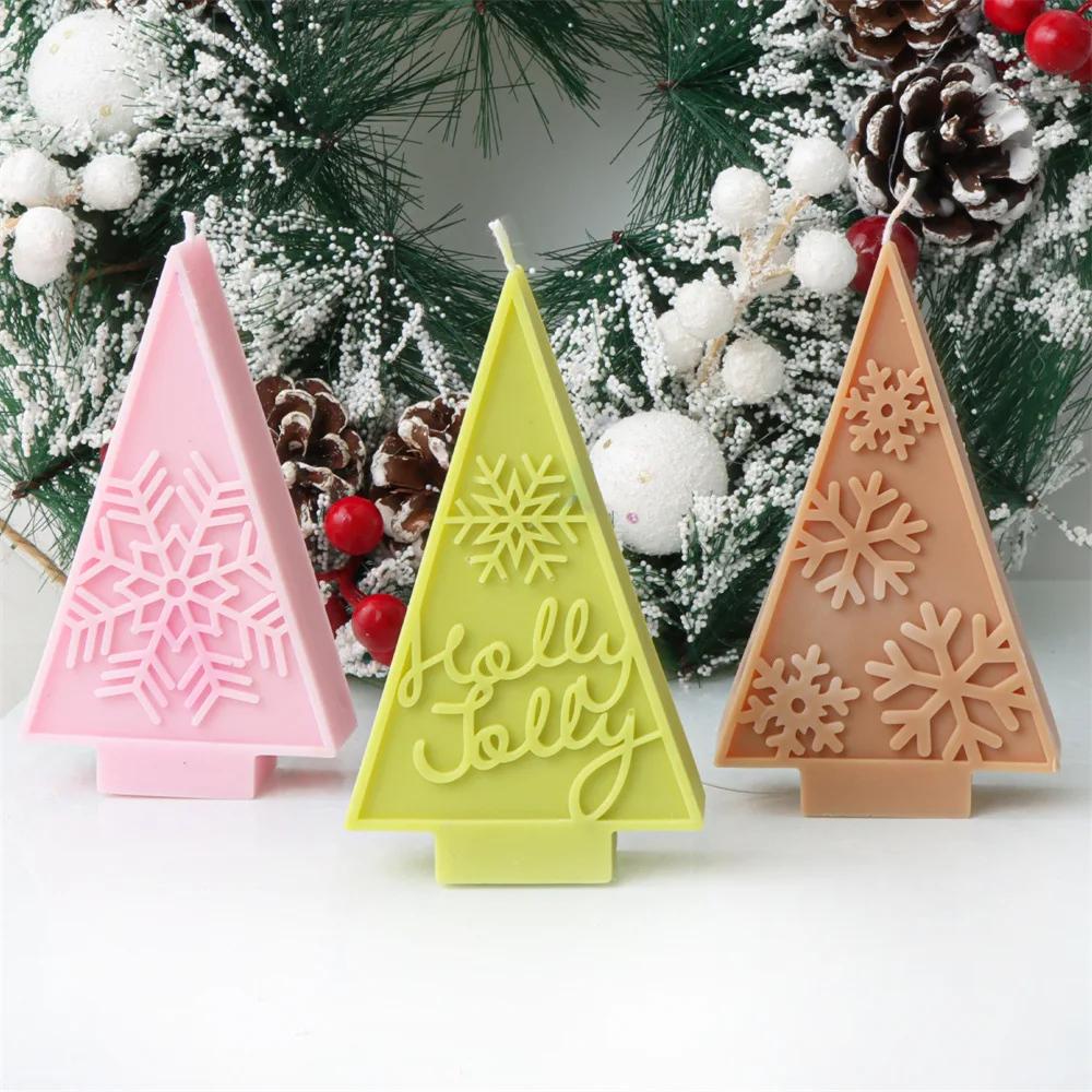 DIY 2025 Snowflake Christmas Tree Candle Silicone Mold Triangle Christmas Tree Snowflake Candle Molds Christmas Decoration Gift