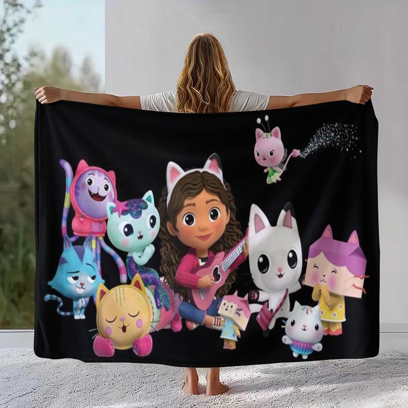 Cute Gabby Dollhouse Cartoon Girl Flannel Blanket,Ultra Soft Warm Plush Throw for Home Bedroom Bed Sofa Cover Camping Picnic