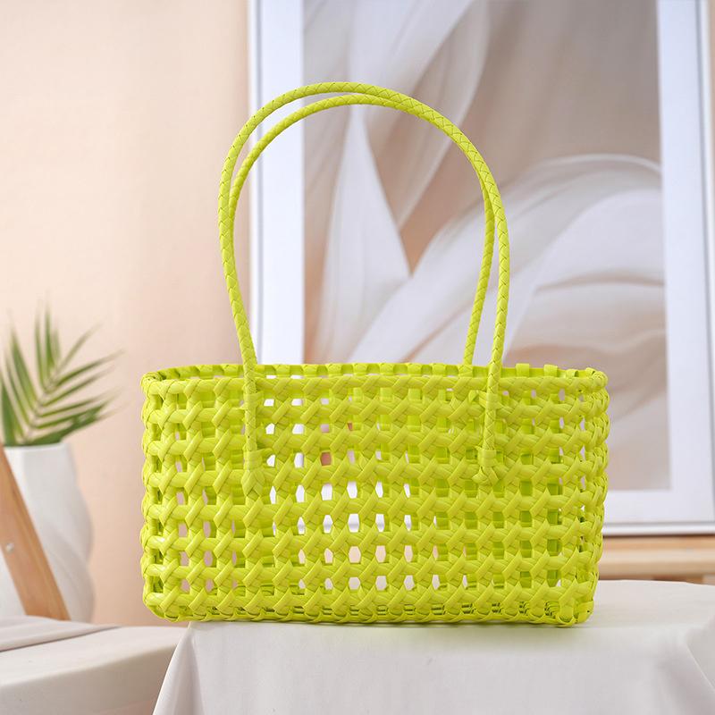 Handmade Plastic Hollow Weave Bag Countryside Style Large Capacity Beach Tote Bag Bucket Bag Woman Handbag Summer Beach Bag