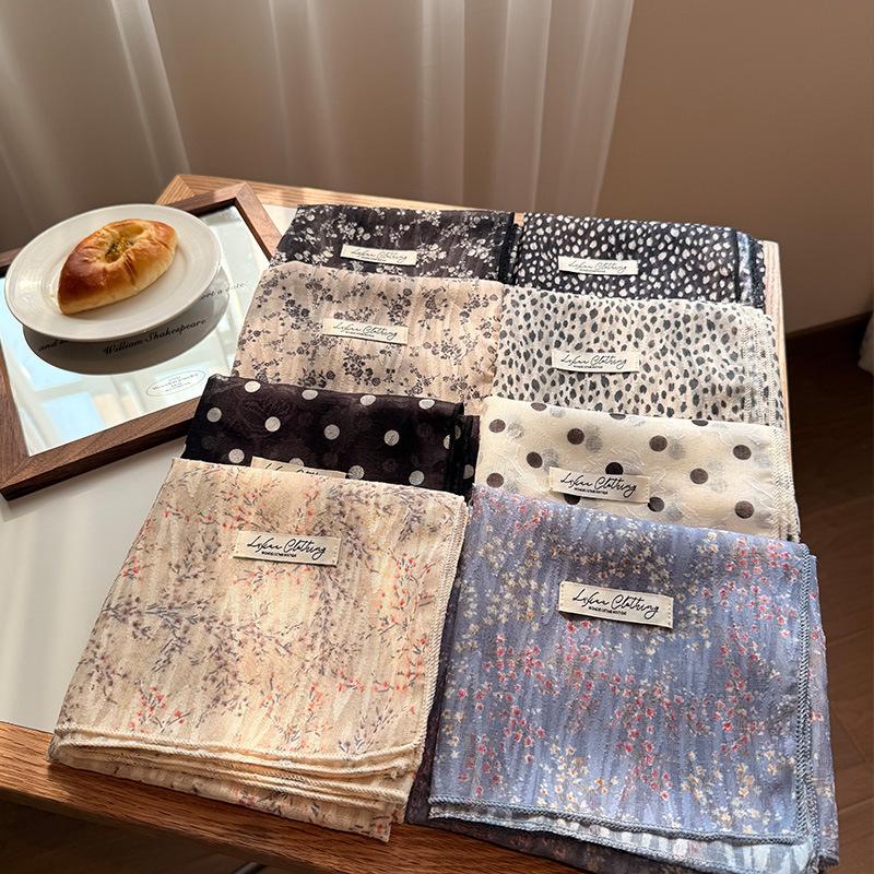 Plain Double-Sided Pattern Cotton And Linen Skin-Friendly Square Scarf Neck Care Retro Literary Scarf Silk Scarf Headscarf Headband Women