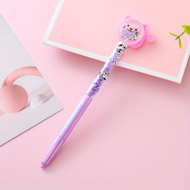 Back To School Season 2Pcs 0.5mm Cat Sequin Quicksand Gel Pen Creative Stationery Prize Gift Writing Tool Pen Office Signature Pen