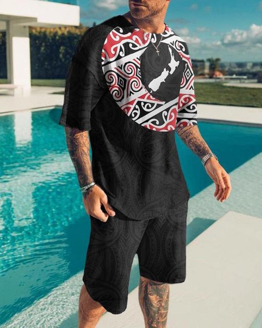 Men's 2-Piece Sportswear Black and White Lion 3D Printed T-Shirt Suit Street Casual Two-Piece Men's Oversized Men's T-Shirt Set