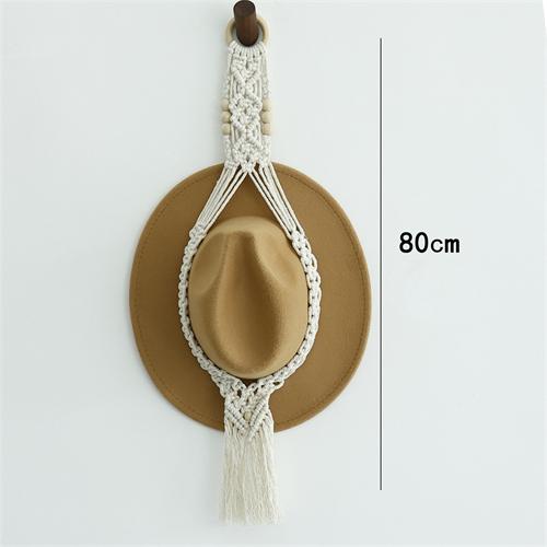Boho Macrame Hat Hanger Bohemian Hat Display Rack Handmade Cotton Woven Decorative Wall Hanging Cowboy Hat Storage Organizer