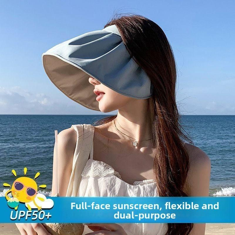 Summer Empty Top Wide Brim Foldable Sun Hat for Women Anti UV Sunscreen Shell Hat Female Outdoor Hiking Fishing Beach Caps