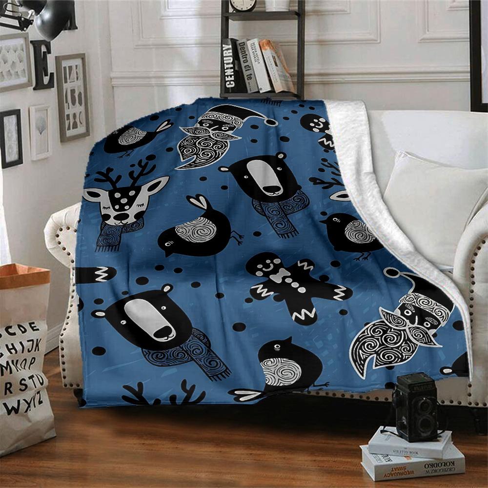 1pc Winter Animals Print Blanket Lightweight Flannel Throw Blanket For Sofa, Bed, Living Room, Office, Outdoor Travel, Camping, Soft All-Season Throw