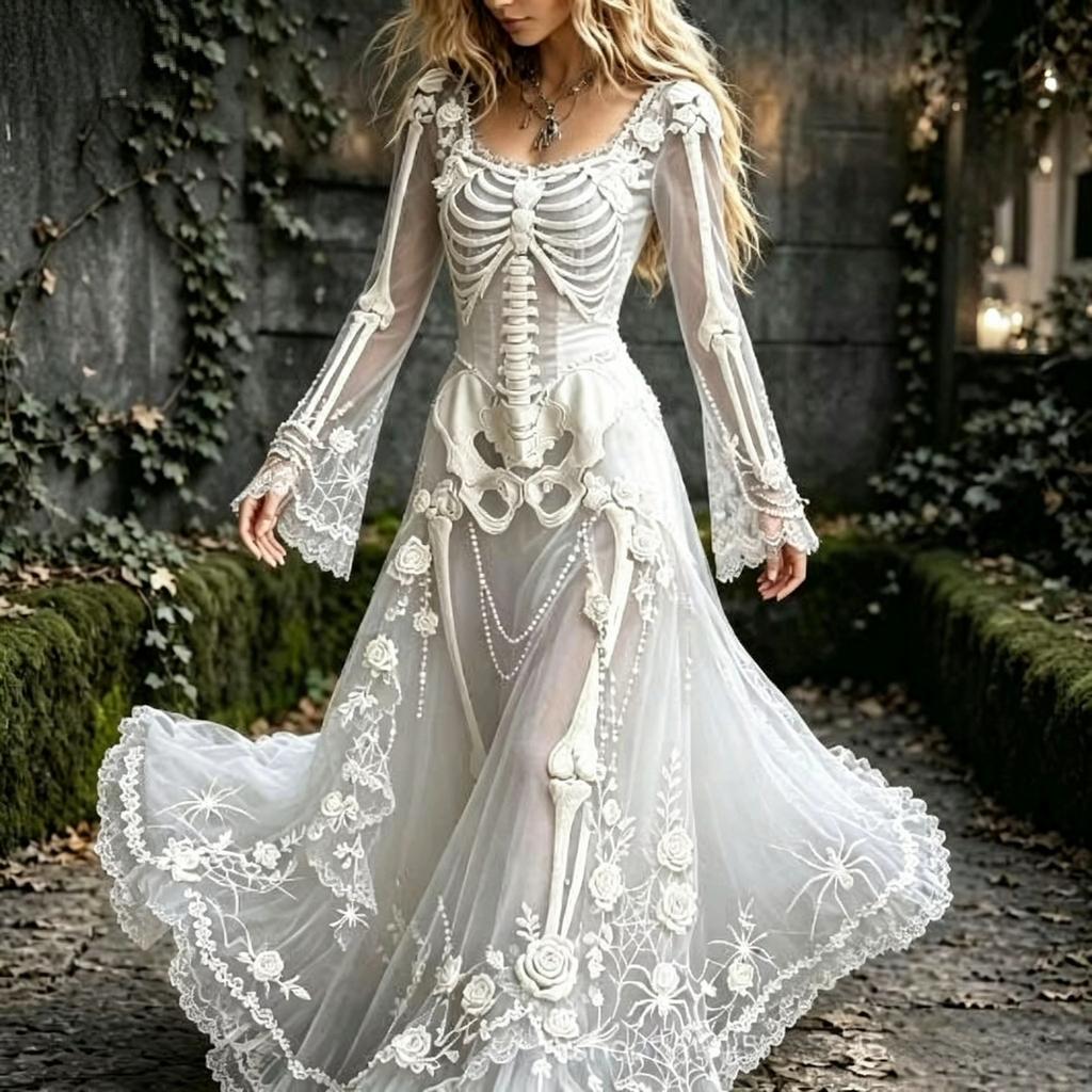 Heißer Verkauf Handwerk V-Ausschnitt Süßes Damen Halloween Kleid Damenkleid