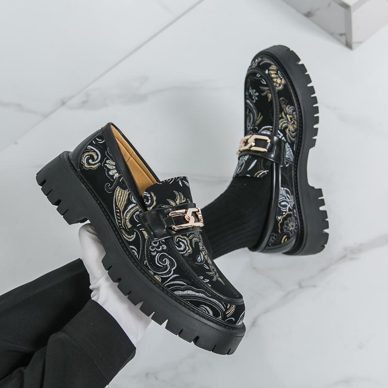 Herren Plateau Schuhe Slipper Kleid Elevator Punk Schuhe Formell Business Druck Dicke Sohle Creepers Übergröße