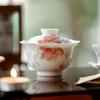 Handmade Ceramic Gaiwan Chinese Tea Set Hand Painted Peony Flowers Gongfu TeaBowl with Saucer for Gift Home Wedding Tea Ceremony