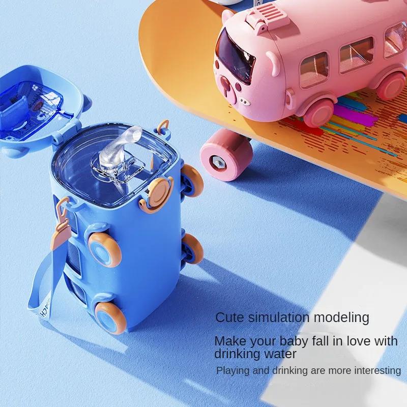 500ML Cute Toy Car Cup with Straw Indoor and Outdoor Water Bottle Large Capacity Plastic Mug for Summer Drinkware BPA Free