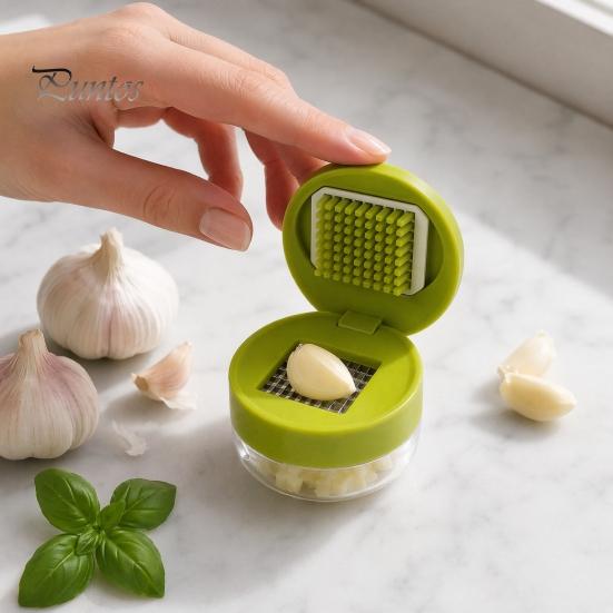 Convenient Kitchen Garlic Press And Chopper, with Storage Container, Stainless Steel Chopper Tool Blade Manual Mincer, for Food Prep Container