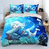 Gawr Gura Hololive Anime Shark Comforter Bedding Set, Polyester Quilt Cover Pillowcase, King Queen Size Duvet Cover Bed Set