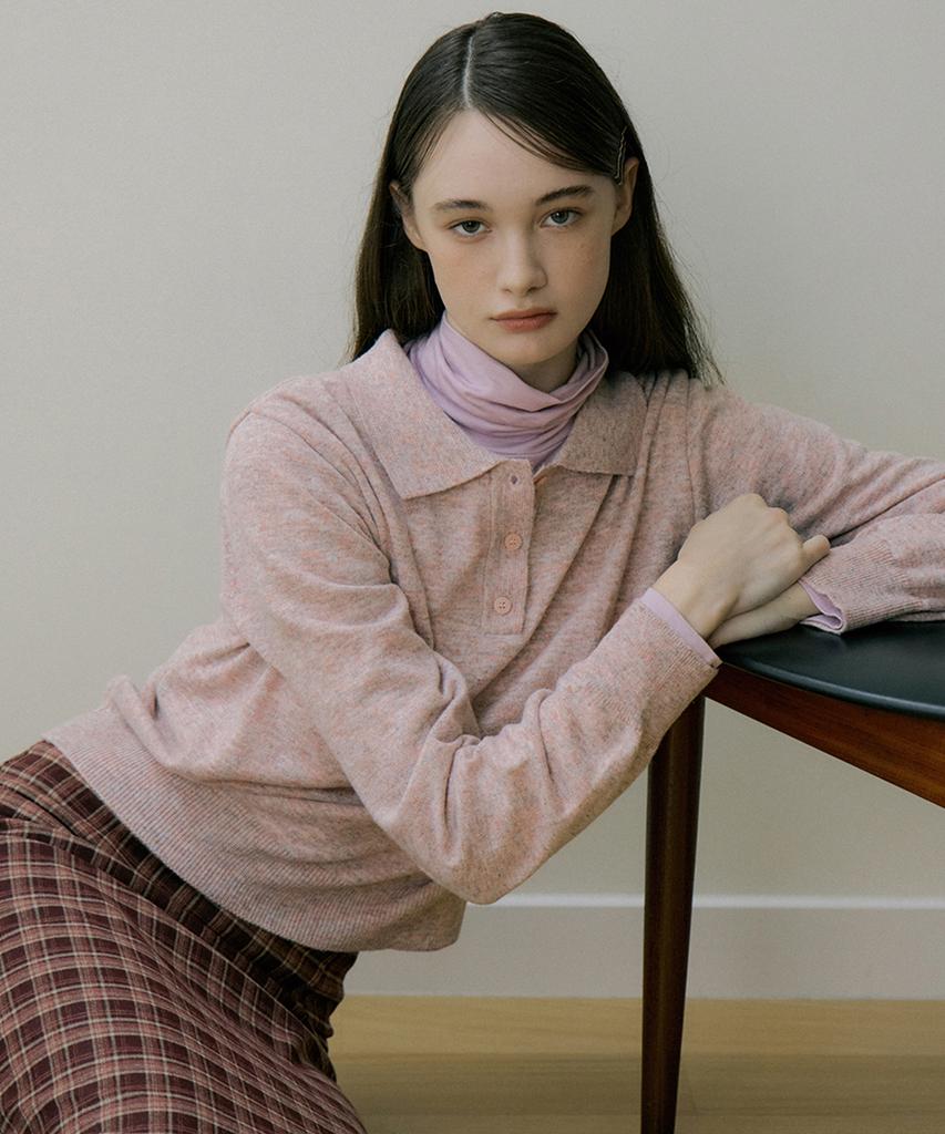 REORG Eot Soft Button Collar Knit Pinky Berry