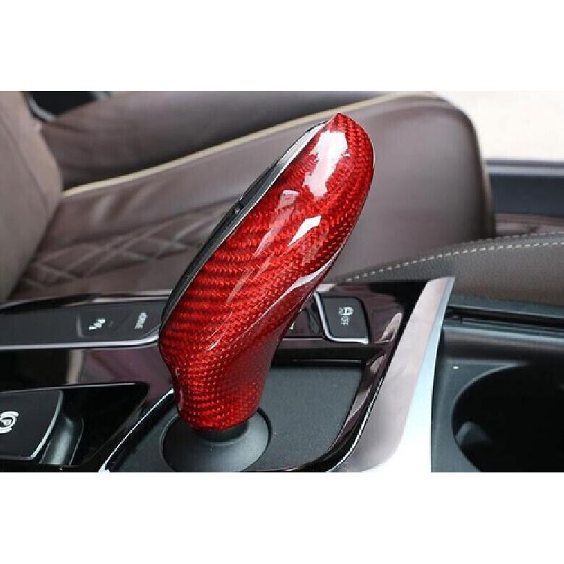 For BMW 7 Series 2016-22 Red Dry Carbon Fiber Gear Shift Knob Shifter Lever Trim
