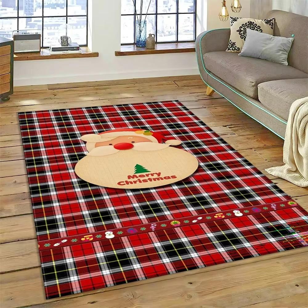 3D Merry Christmas Tree Santa Claus Cartoon Area Rug Large,Carpet for Home Living Room Sofa Doormat Decor,kid Non-slip Floor Mat