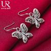 925 Sterling Silver Hollow Butterfly Pendant Piercing Earrings Fashionable Wedding Jewelry
