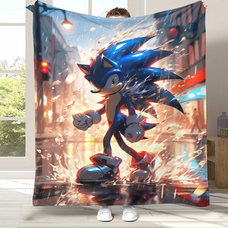Retro S-Sonic Cartoon Game Flannel Blanket,Ultra Soft Warm Plush Throw for Home Bedroom Bed Sofa Cover Camping Picnic gift