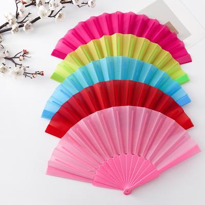 7Inch Silk Cloth Plain Folding Fan Plastic Bone Fan Chinese Dance Fan Solid Color Taichi Morning Exercise Diy Home Ornaments