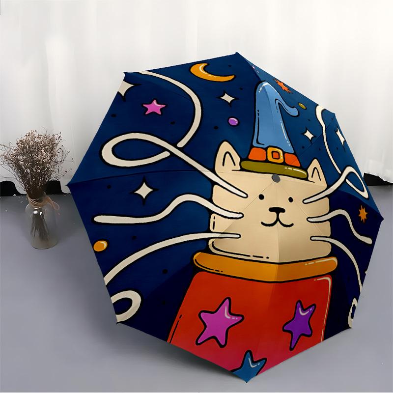 1pc Witch Cat Automatic Open/Close Umbrella, Portable Folding Umbrella, Compact Travel Umbrella For052