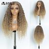Noble Synthetic Lace Front Wig 26 Inch13x6 Curly Wig Ombre Platinum Blonde Wigs For Women Two Locks Wear and Go Glueless Wigs