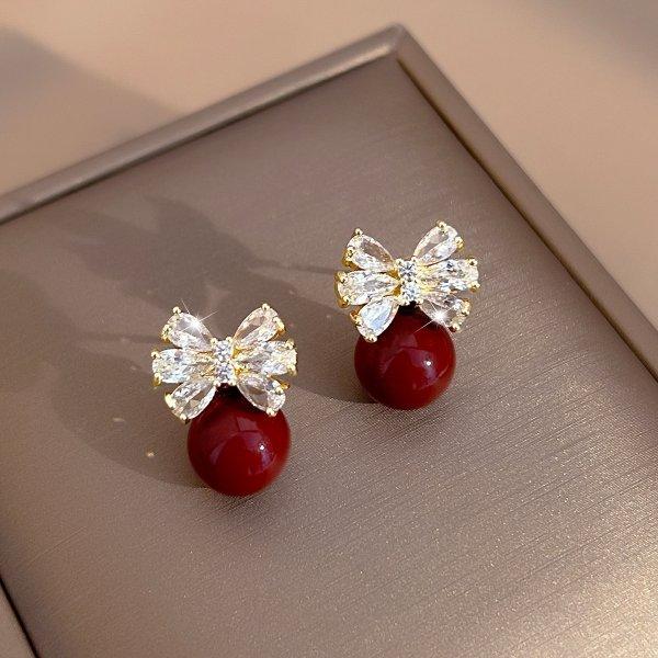 Minimalistische weinrote quadratische Ohrstecker für Damen Goldfarbener Kreis Vintage Geometrie Herz Ohrringe 2025 Neues Design Schmuck