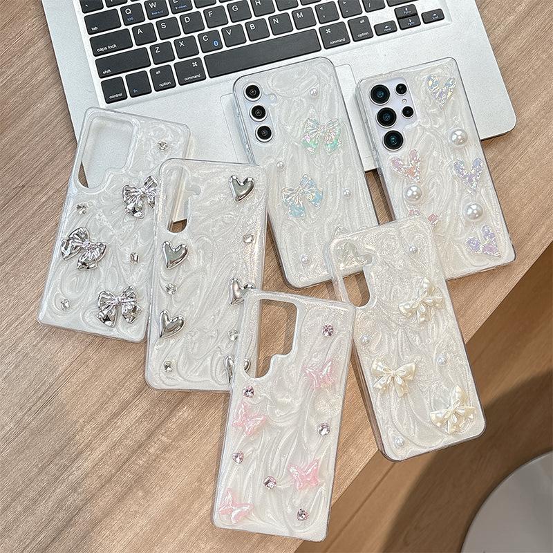 Aplicável A Samsung S25Ultra Epoxy Glitter Capa de Celular S24 Laço S23 Amor Tridimensional A55