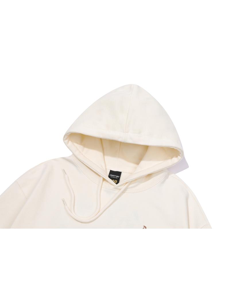 Bunny Flower Embroidered Hoodie Cream