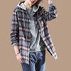 Spring and Autumn Women's Fashion Commuter Hooded Plaid Shirt Mid Length Spliced Cotton Shirt Versatile Comfortable Coat