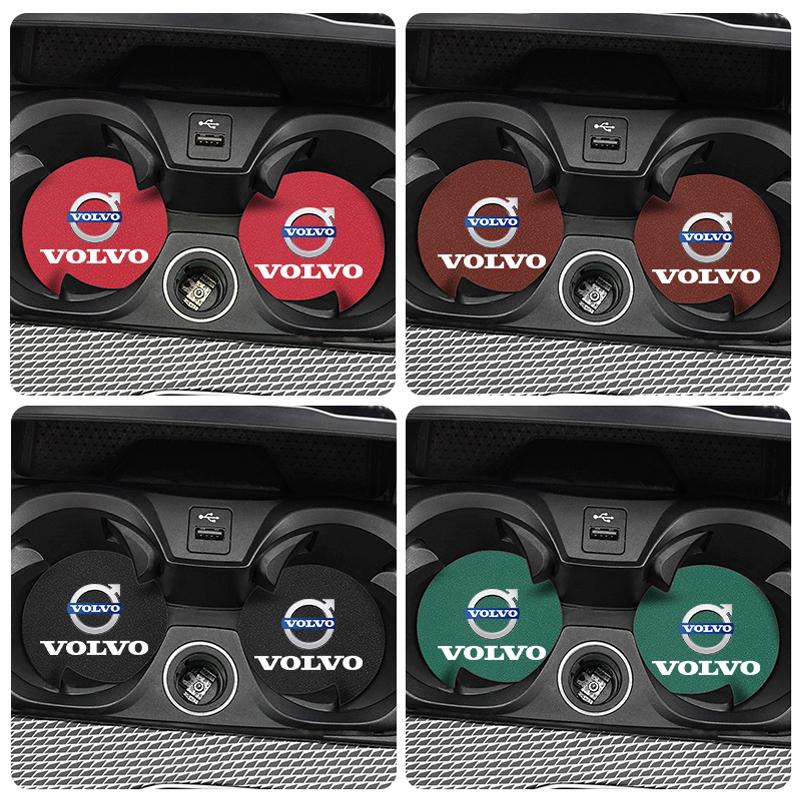 2 Stuks Suède Leer Onderzetter Auto Waterbeker Antislip Pad Mat Auto Interieur Voor Volvo XC60 XC90 V40 V60 S60 V50 V90 S80 C40 V70 C30