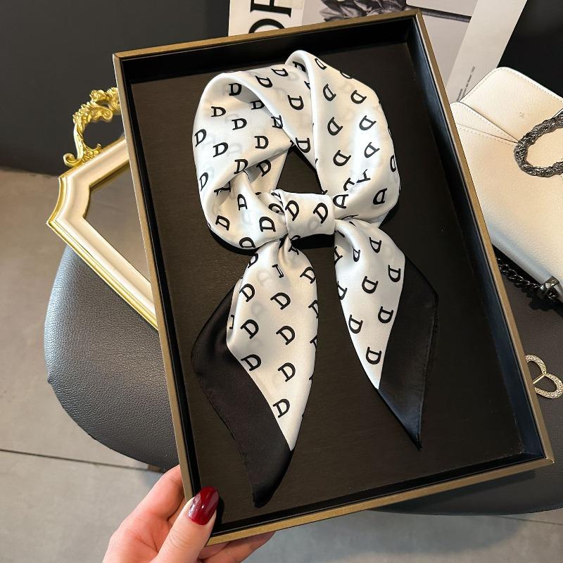 New Striped Silk Scarf Simulation Silk Small Square Scarf Simple Fashion Professional Scarf Silk Scarf Square Scarf High-end Matching