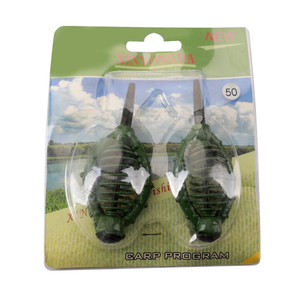 2pcs Carp Fishing Feeder Fishing Baits Cages Hook Rig Set Inline Method Feeder Tackle Bait Cage Fishing Tools