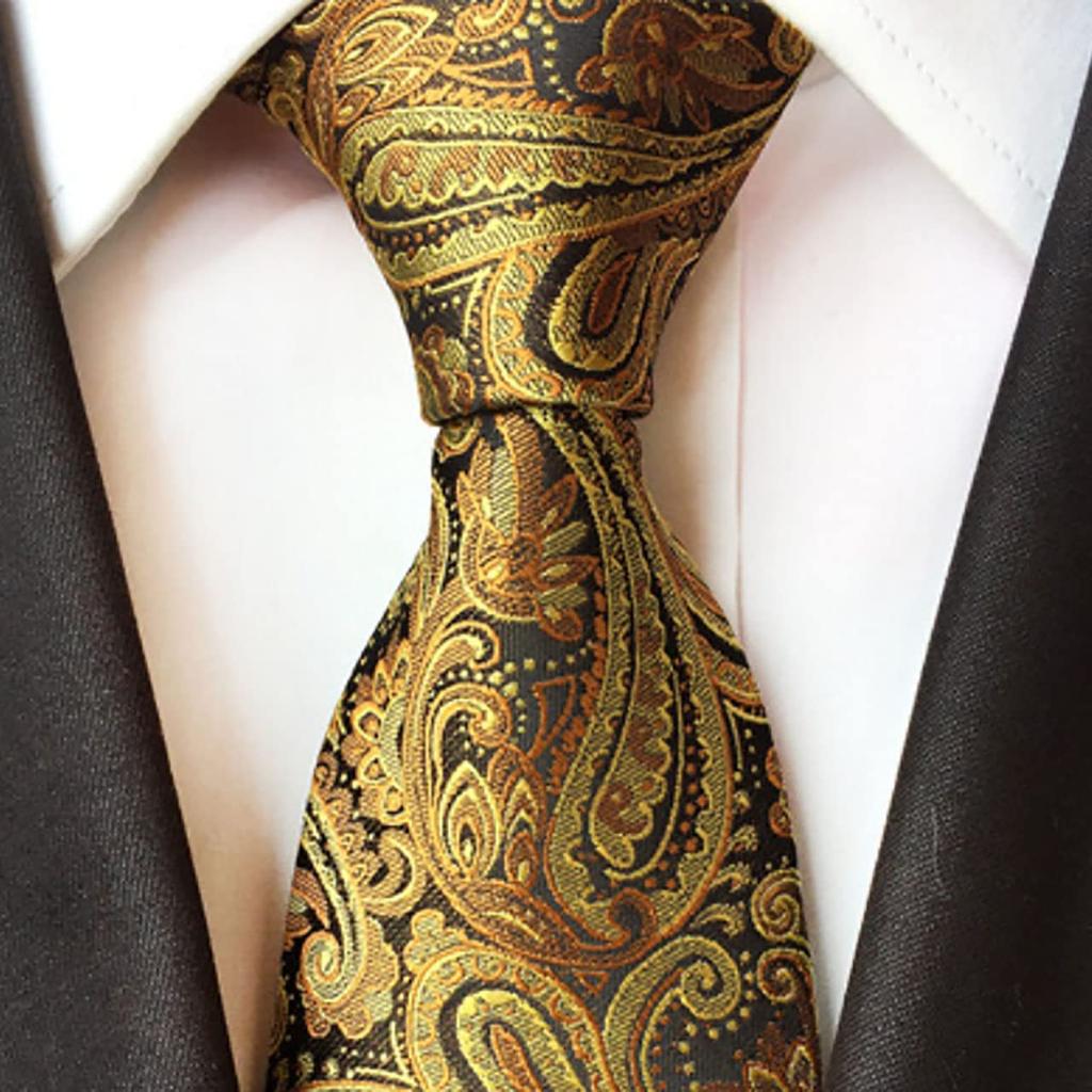 BUZZxSELECTION Men's Tie, Paisley Pattern, Casual & Stylish, Suitable for Suits and Business, NT009 (01 Gray)