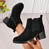 Fashion Women Autumn&Winter Flocked Short Boots Fashion Round Head Non Slip Square Heel Solid Black Boots Size 35-42 Platform Boots