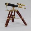 Brass Double Barrel Telescope Nautical with Wooden Tripod 35.56 Cm Ideal for Home, Office Decor, Study, Library Gift