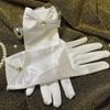 1 Pair Bride Wedding Gloves Pleated Smooth Satin Anti-slip Faux Pearl Decor Elastic Pure Color Dance Ball Banquet Cocktail Party Lady Gloves