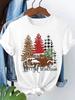 (Asian Size) Plaid Tree Style T Shirt Print Fashion Merry Christmas Women's Top Short Sleeve T-shirts O-neck Casual New Year Clothing Graphic Tee