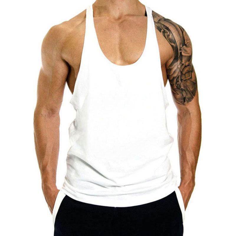 Mens Gym Sleeveless Shirt Y-shaped Vest Sports Fitness Bodybuilding Sports Vest Undershirt