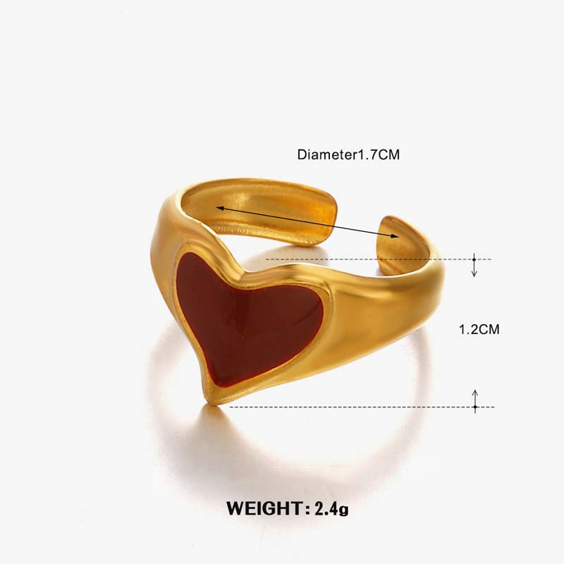 Stainless Steel Gold Color Heart Open Rings For Women Vintage Black Drip Oil Adjustable Couple Ring Jewelry Valentine's Day Gift