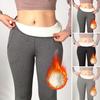Women Leggings with Pockets Solid Color High Waist Plush Lining Thickened Warm Pants Tight Fit Cold Weather Leggings