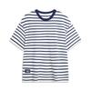 Li Ning Weekend Młodzieżowy High Street Amerykański Vintage Pasiasta Okrągły Dekolt Casual Luźna Miękka Krótki Rękaw Koszulka Unisex Topy Kremowy Głęboki Granat AHSU659-3