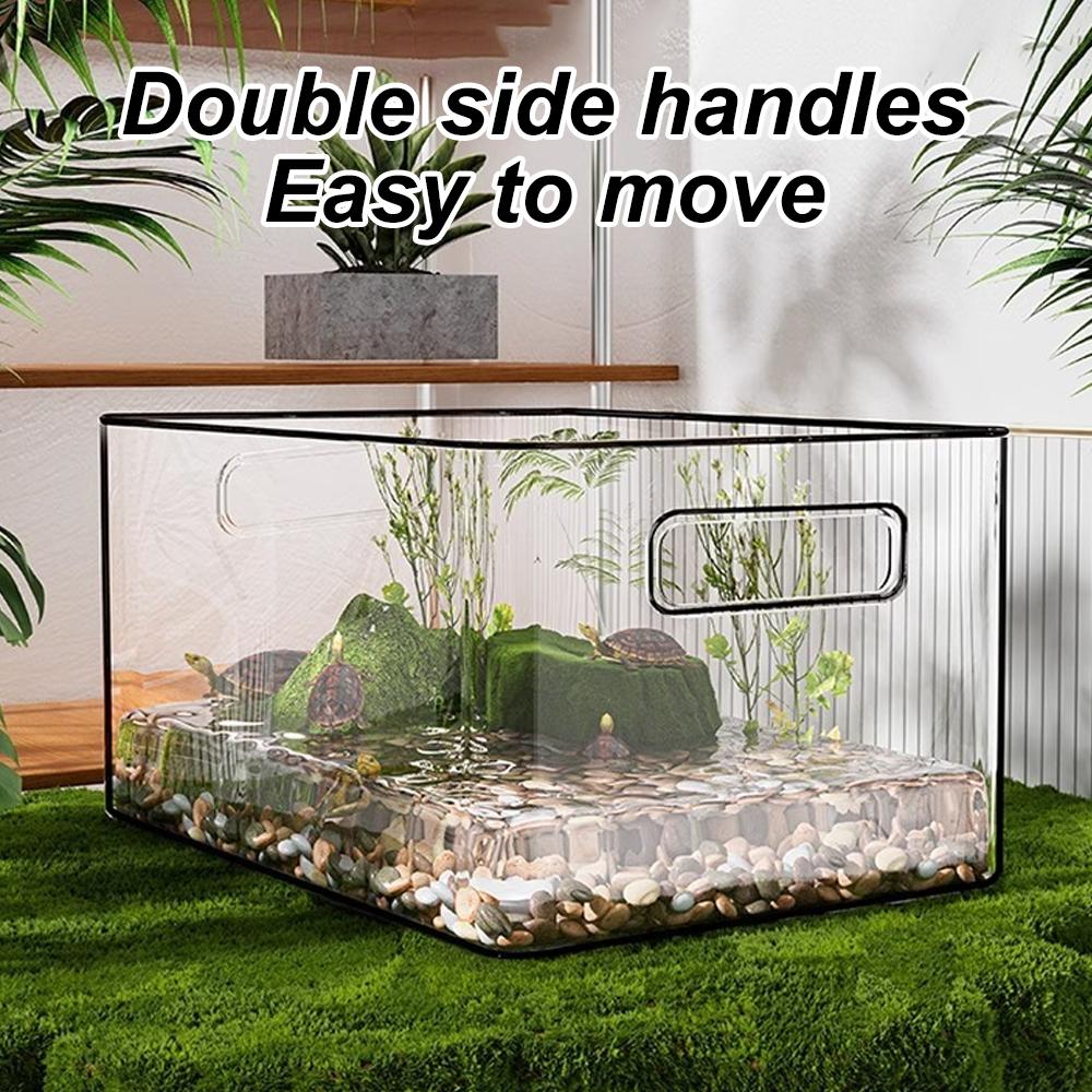 1 PC Réservoir Transparent pour Tortue Aquatique et Terrestre Boîte Habitat Tortue pour Animal de Compagnie Reptile Amphibien Tortue Aquariums Boîte Fournitures pour Animaux de Compagnie