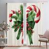 2pcs,2D Plane Printing Curtain Fabric Christmas Candy Cane Ribbon Berry (2) Polyester Woven (without Rod) Outdoor Decorations