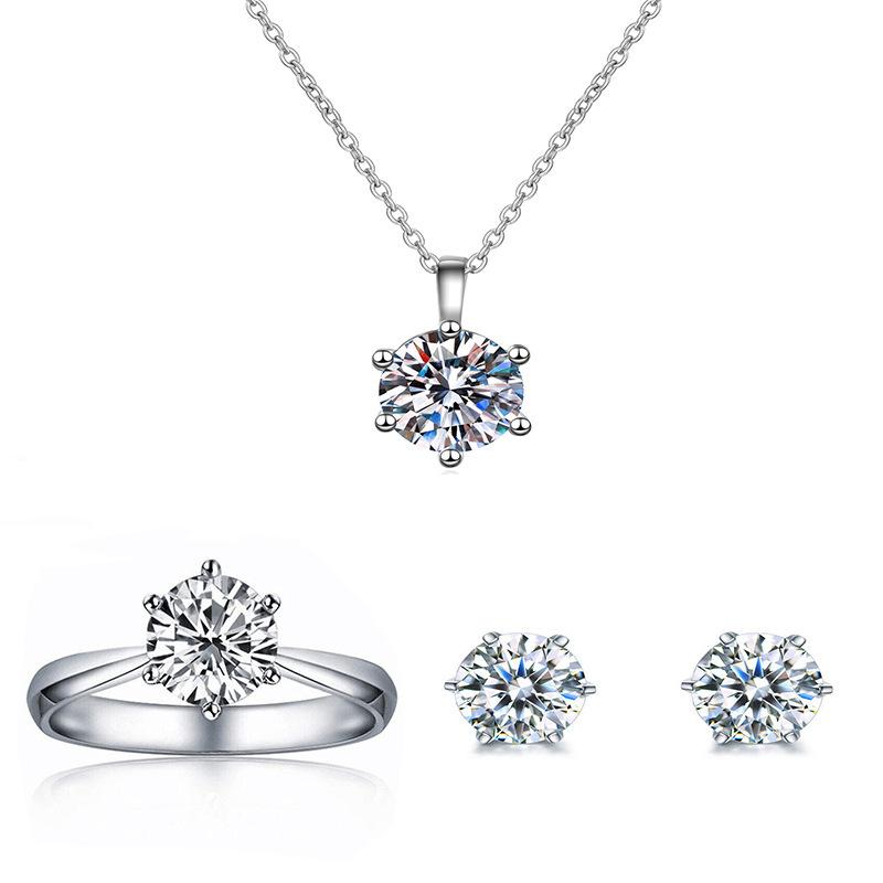 925 Silber Schmuckset AAAAA Zirkon Mode Damen Elegantes Halsketten Ohrringe Ring Geburtstagsparty Hochzeitsgeschenk