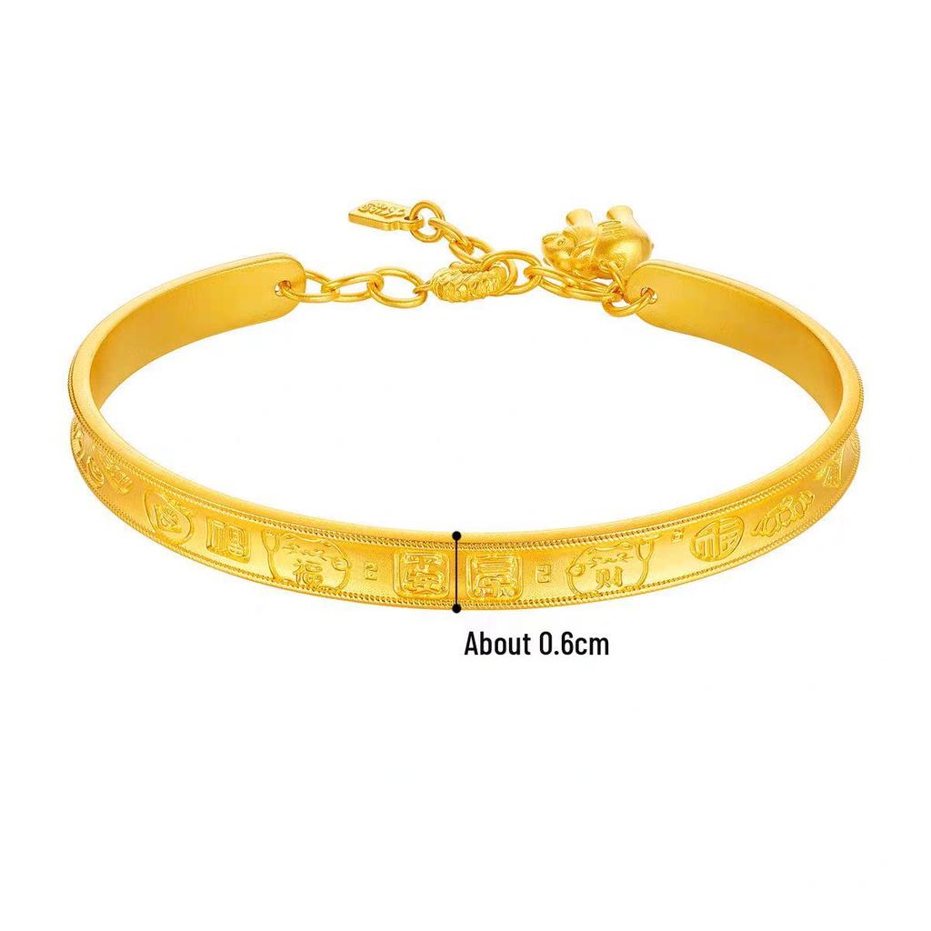 Elephant Auspicious Words Open Bangle: New Chinese Elegance Sand Gold Bracelet