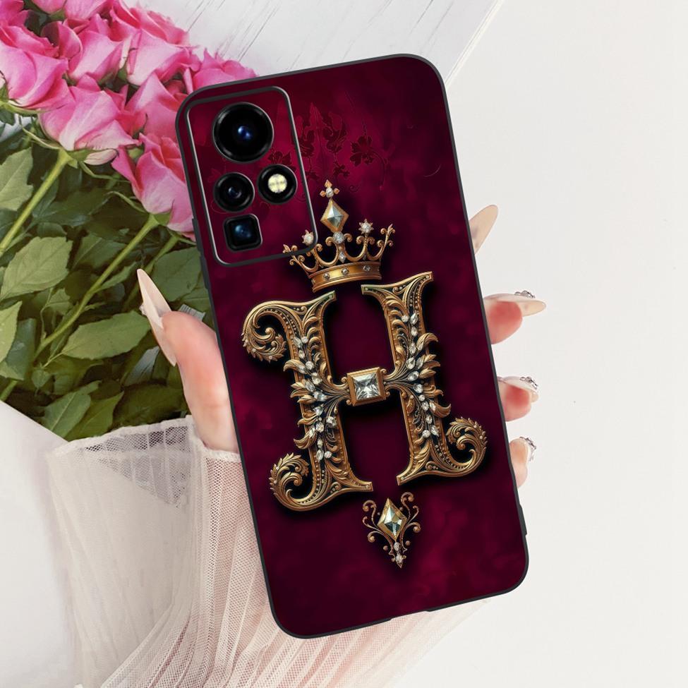 For Infinix Zero X Pro Case For Infinix Zero X Cover Silicone Luxury Crown A-Z Letters 2D Flat Pattern Soft Casing X6810 X6811
