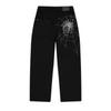 Unisex Streetwear Wijde Rechte Jeans Met Spinnenweb Borduurwerk Katoen Denim Losse Pasvorm Middelhoge Taille