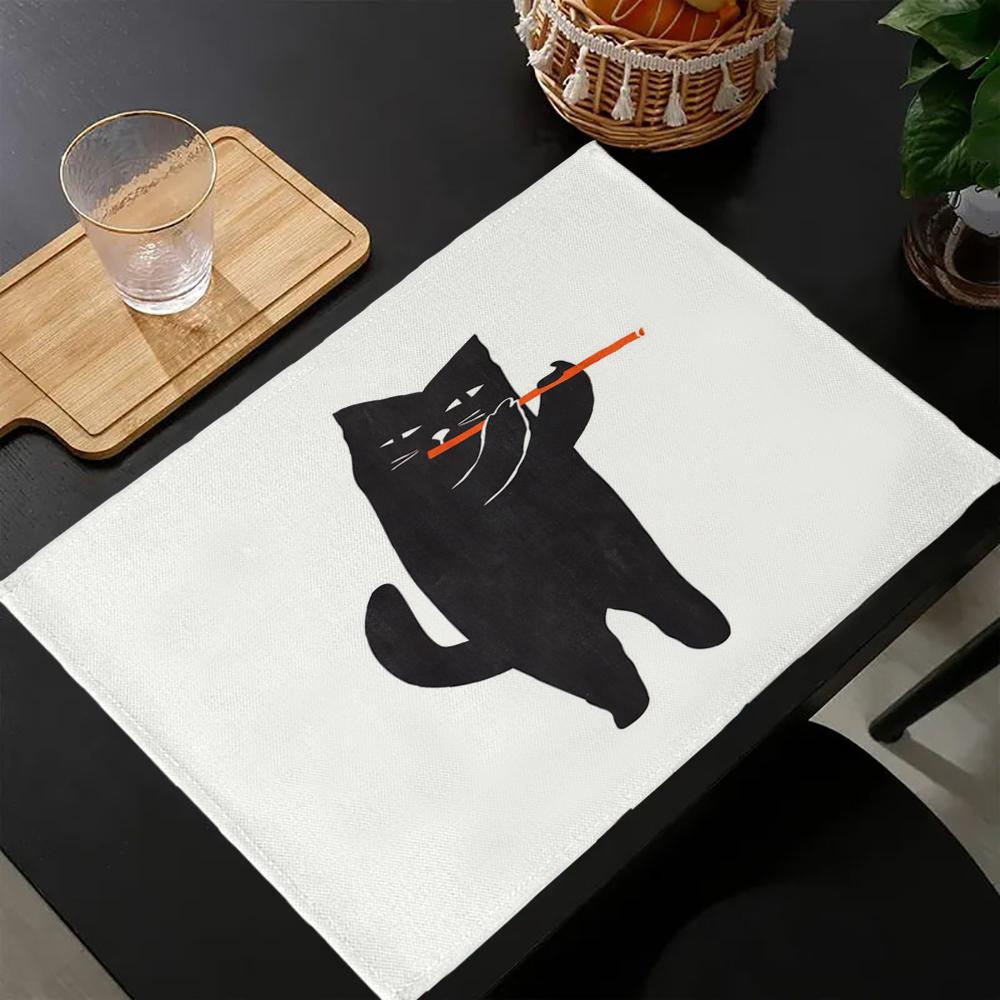 Süßes Tier Katze Druck Leinen Esstischsets Küchen Platzsets 30x40cm Untersetzer Schalen Tassenunterlage