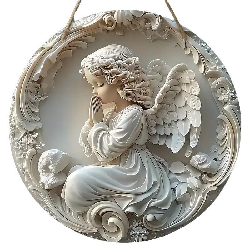 1pcs2D Christmas Angel Wings Castle Baptism Hope Acrylic 20cm/7.87 Inch Round Wall or Door Decoration, Thanksgiving