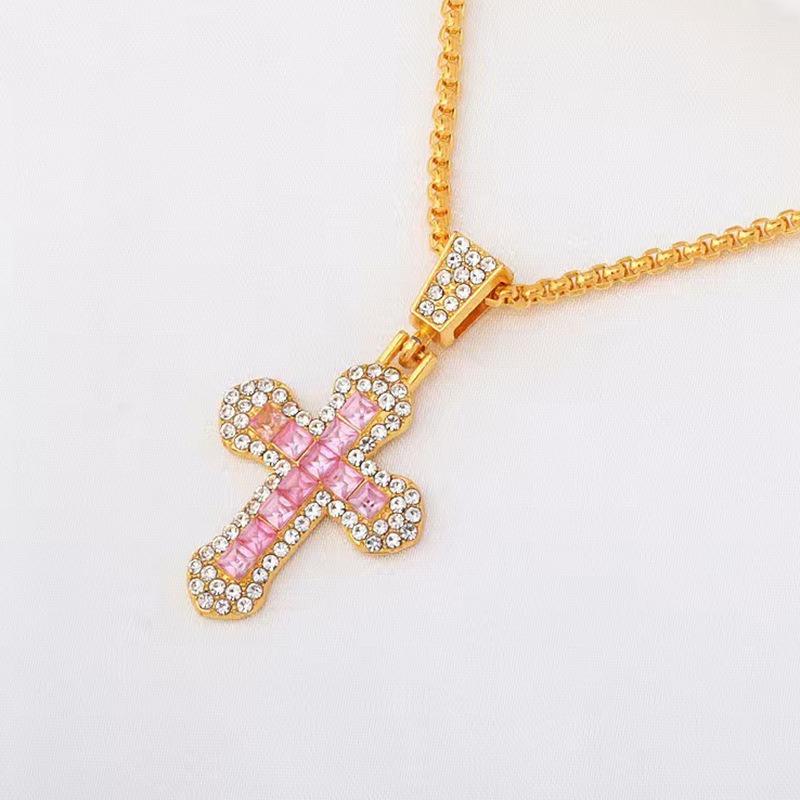 Kreuz mit Diamant-Anhänger Halskette Herbst und Winter Lange Pulloverkette Street Hip Hop Halskette